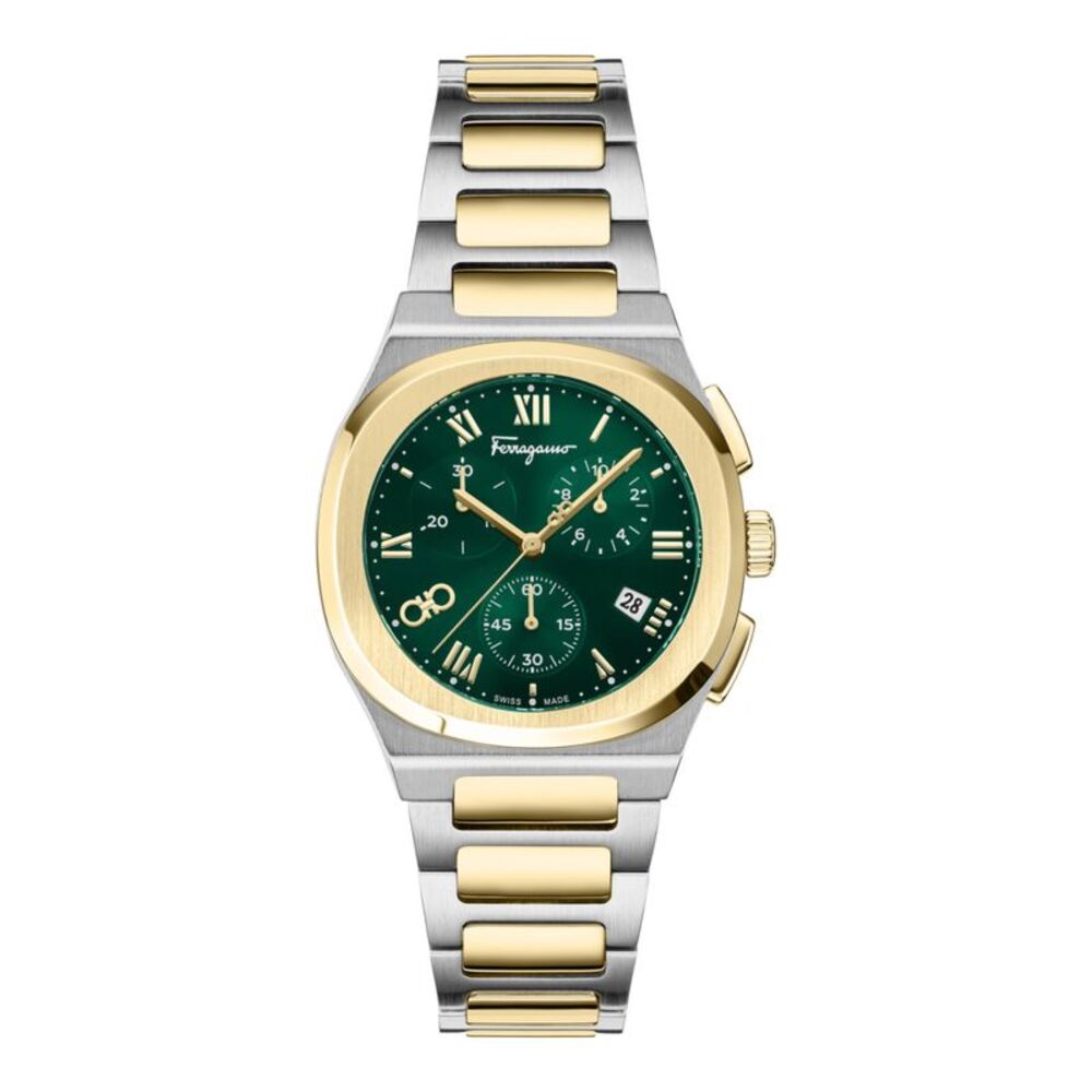Ferragamo  Elliptical Chronograph Watch Two Tone Mens
